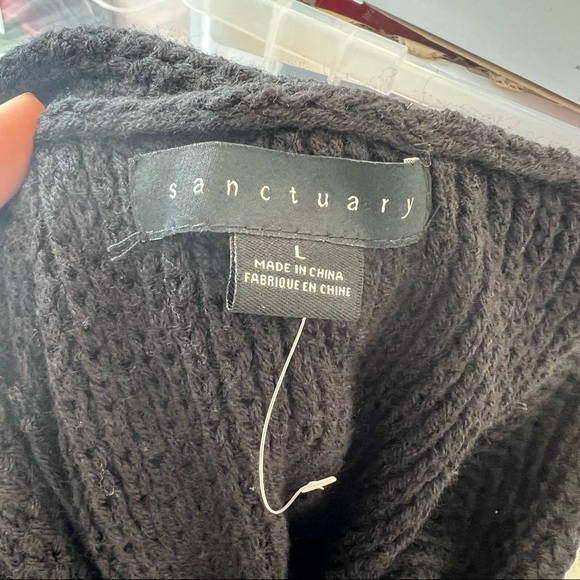 Sanctuary Waffle Knit Cowl Neck Black Sweater - Picture 11 of 11